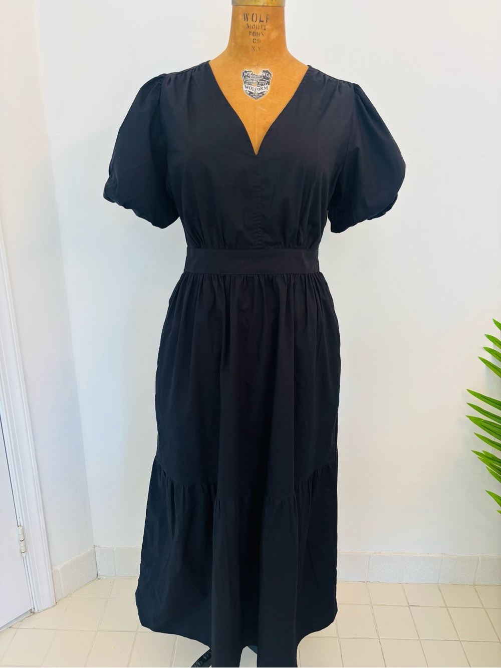 French Connection Milkmaid Black Poplin Tiered Maxi Dress Size  Small